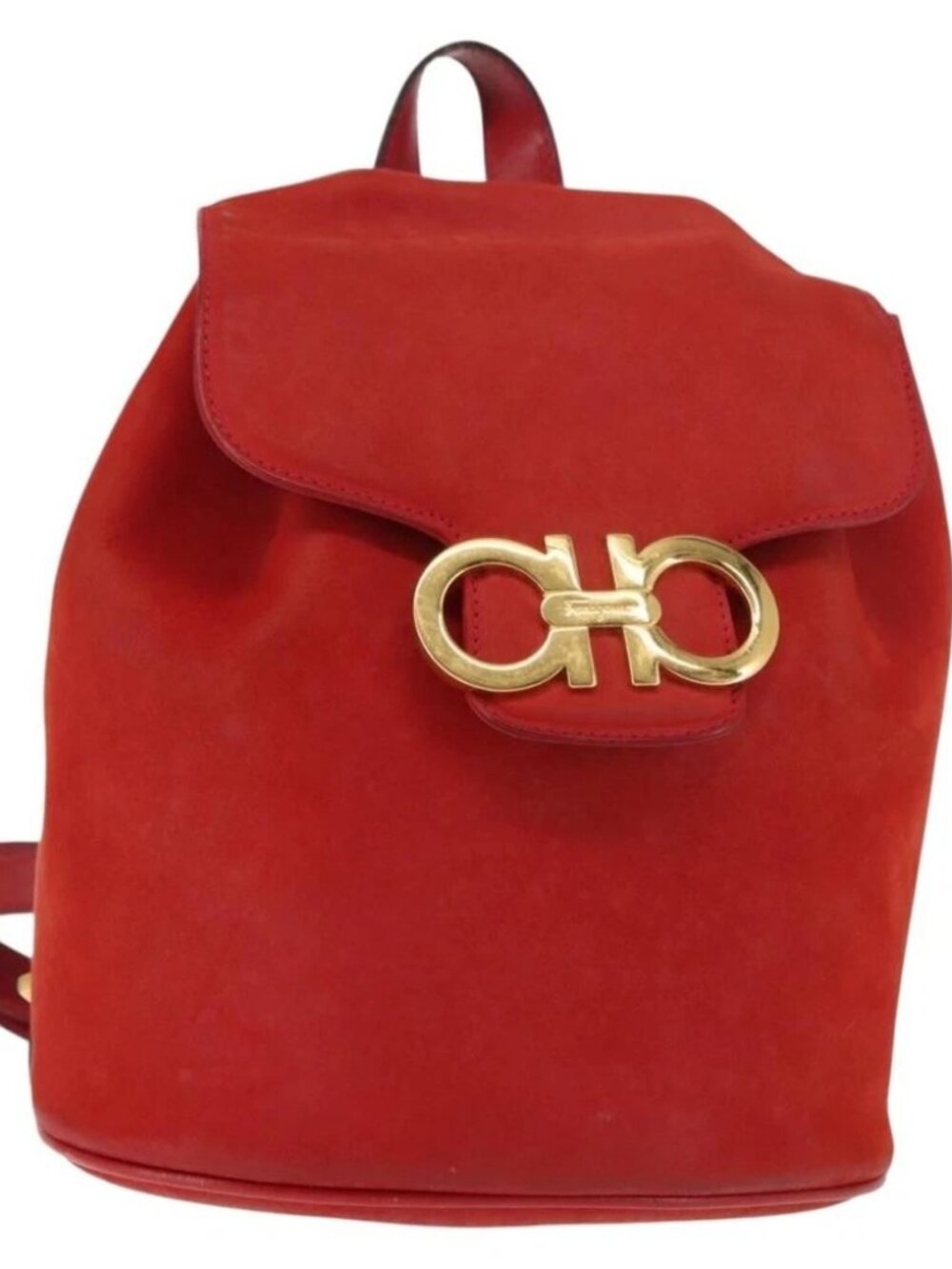 Salvatore Ferragamo Backpack Suede Red Gold Auth BA6583